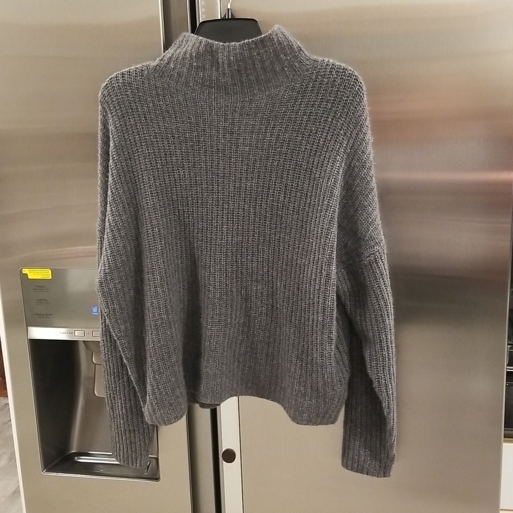 💕360 CASHMERE💕 Funnel Neck Pullover Sweater Mock Neck ~ Grey XS NWT